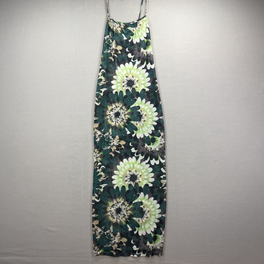 Peppermayo Love On The Run Maxi Dress Womens 6 Green Floral Mesh Spaghetti Strap